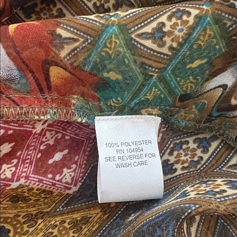 Antilia Femme Semi Sheer Peasant Boho Long Bell Sleeve Top Rust Teal M - Picture 6 of 8